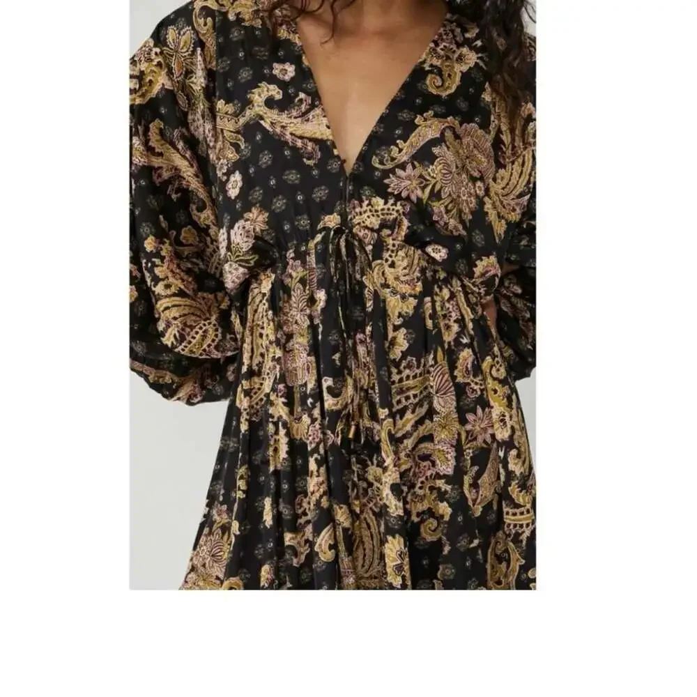 Free People Arzel Mini Dress Black Combo Paisley
